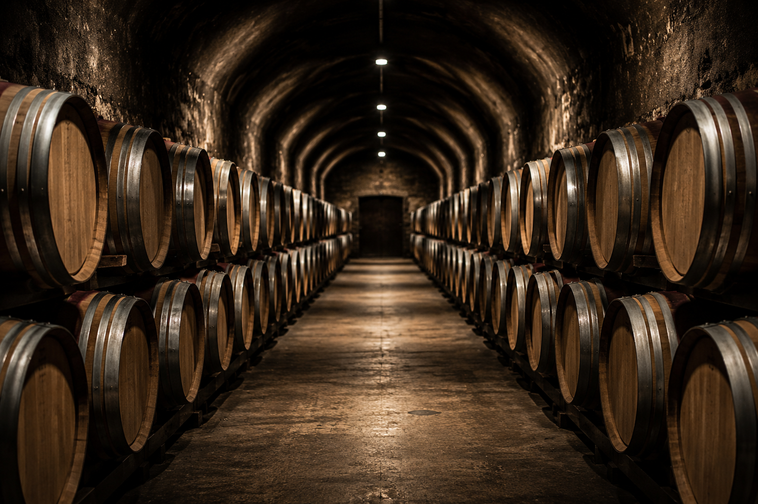 Close-up of wine barrel in a quiet, dimly lit cellar